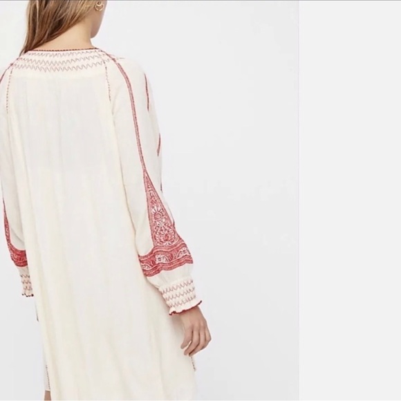 Free People Womens Wind Willow Embroidered Mini Dress Sz Small Cream Red Boho - Picture 2 of 11